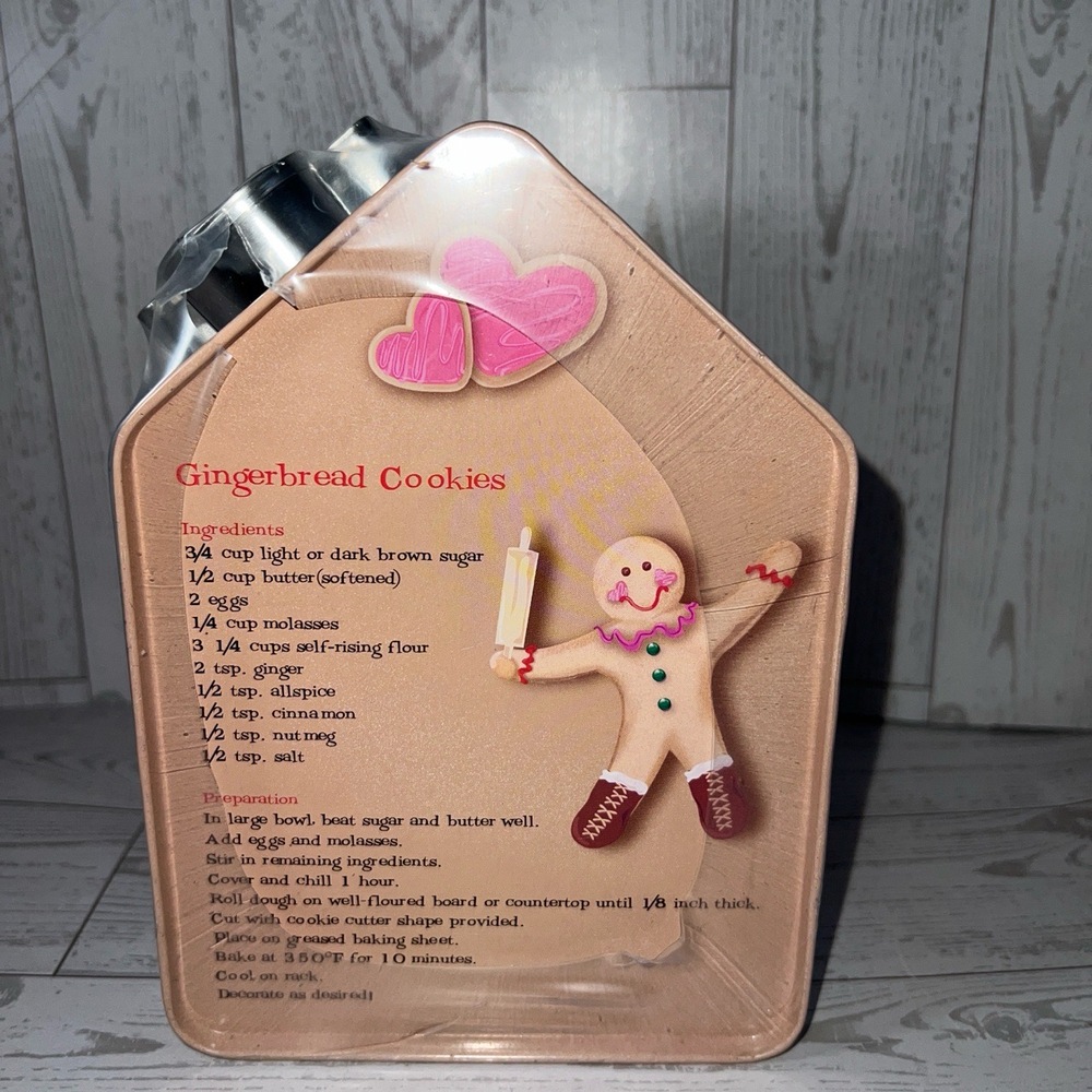 2 Tin Box Company Gingerbread House Tin w/Baking Recipe & Cookie Cutter Included - Picture 4 of 11